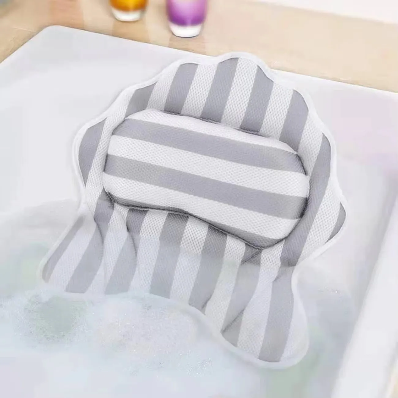 Skymoving New Striped Bathtub Spa Bath Pillow Relieve Stress Rejuvenate With Neck and Head Rest Support Bath Pillow for Bathtub