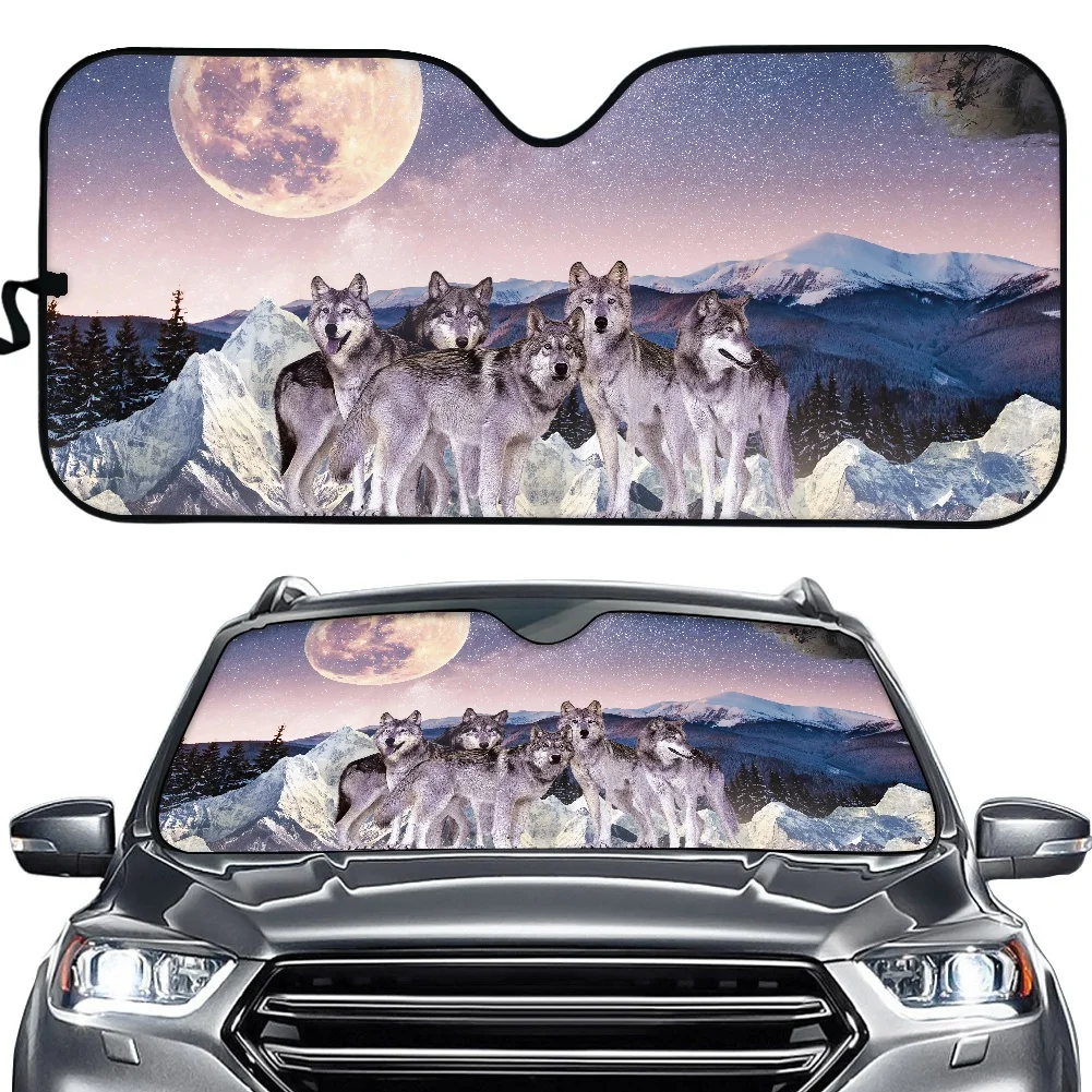 New Arrival Front Car Window Sunshade Wolf And Dream Catcher Theme Print Visor Universal UV Protect Auto Car Windshield Sunshade
