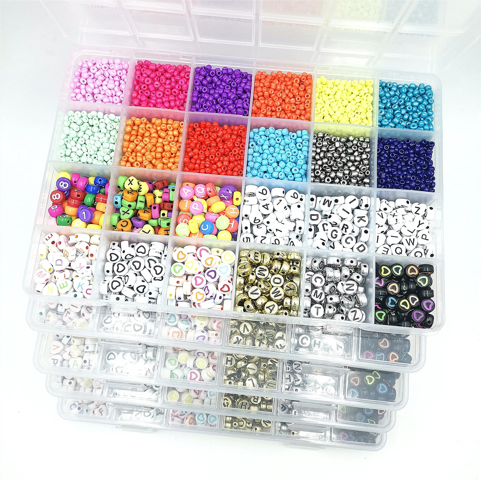 Wholesale 24 Grid Plastic Box Glass Beads Alphabet Beads For Jewelry Making