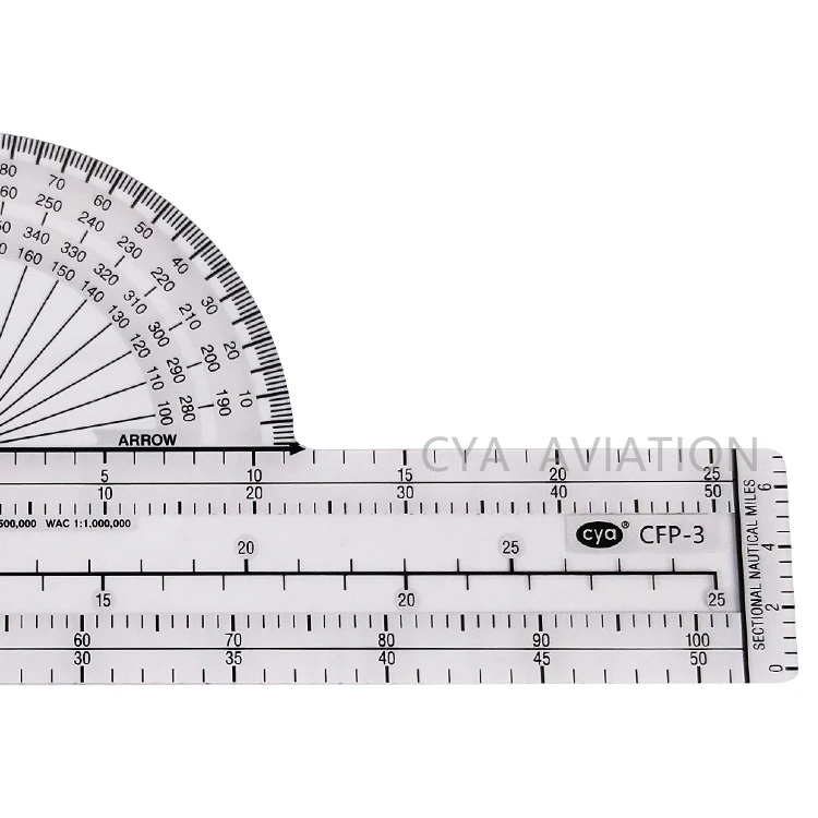 Pocket size navigation plotter with scale and halfmoon protractor design for easy flight planning