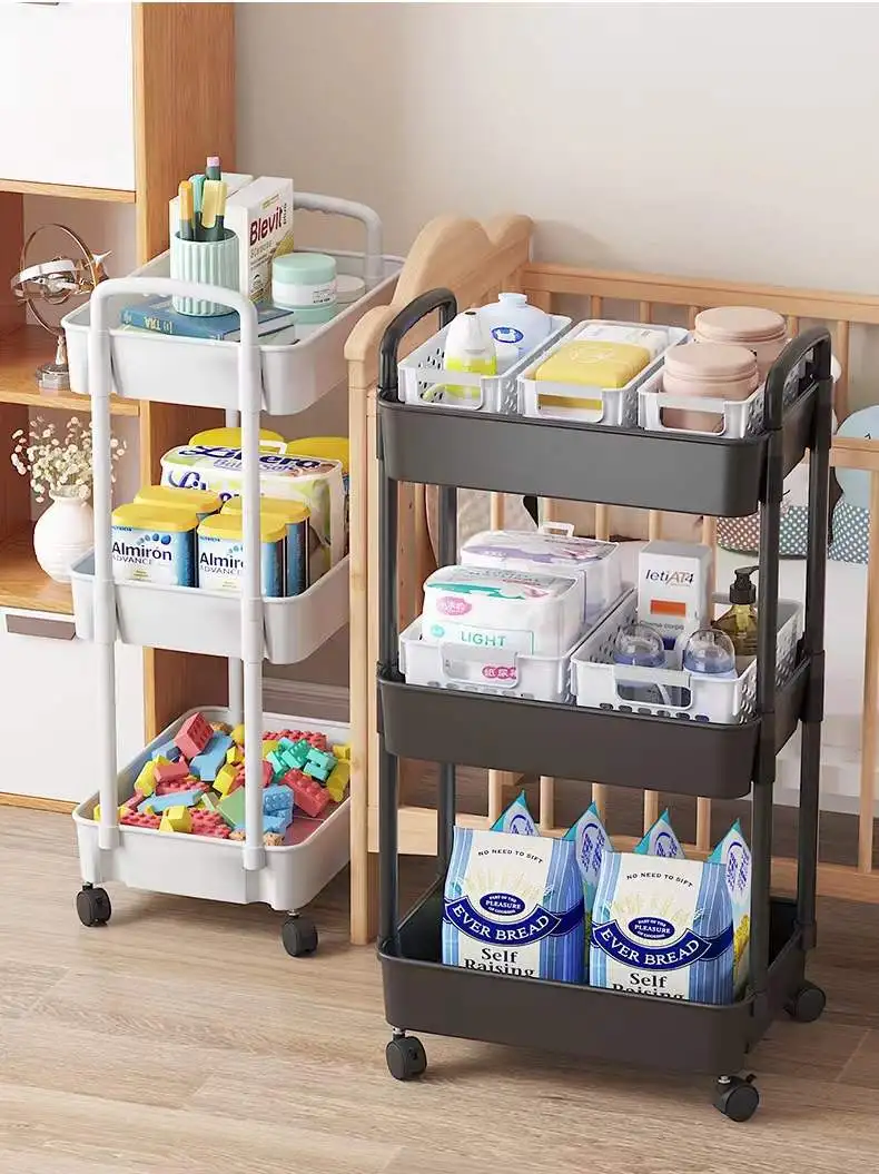 2022 Hot sale super cheap Practical 3 Layers Metal  Household Bathroom Kitchen Trolley with Wheel