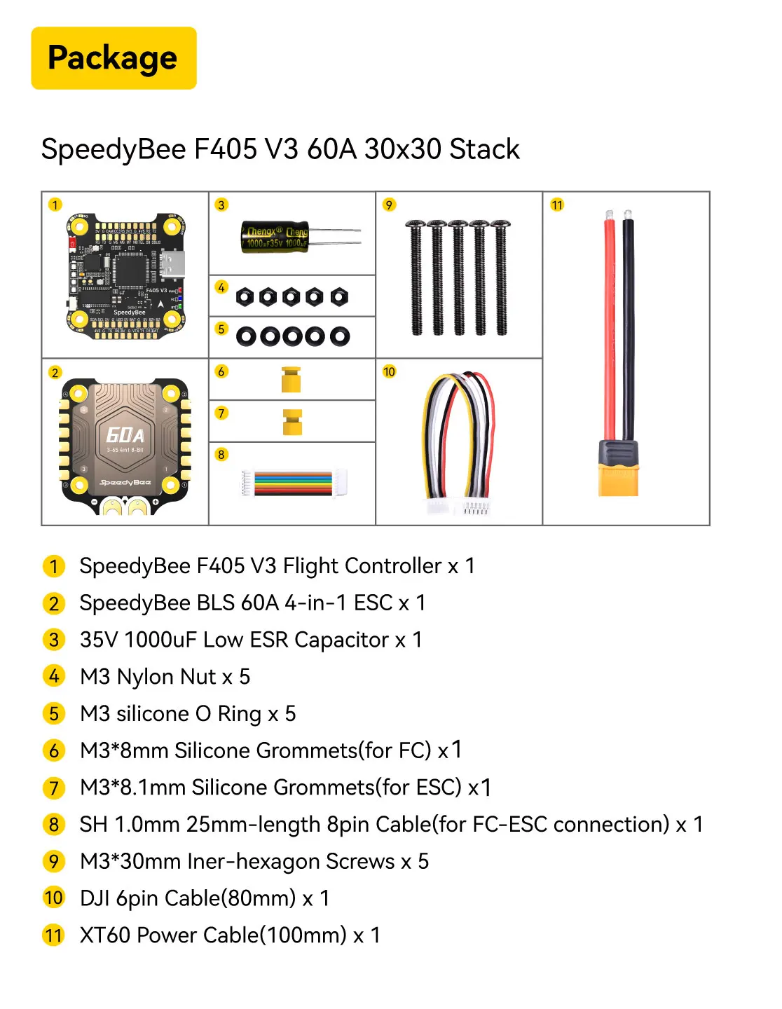 SpeedyBee F405 V4 BLS 60A 30x30 FC&ESC Stack Flying Tower BT Flight Controller BLHeli S J-H-40 4IN1 ESC for FPV Drone 3S-6S Lipo