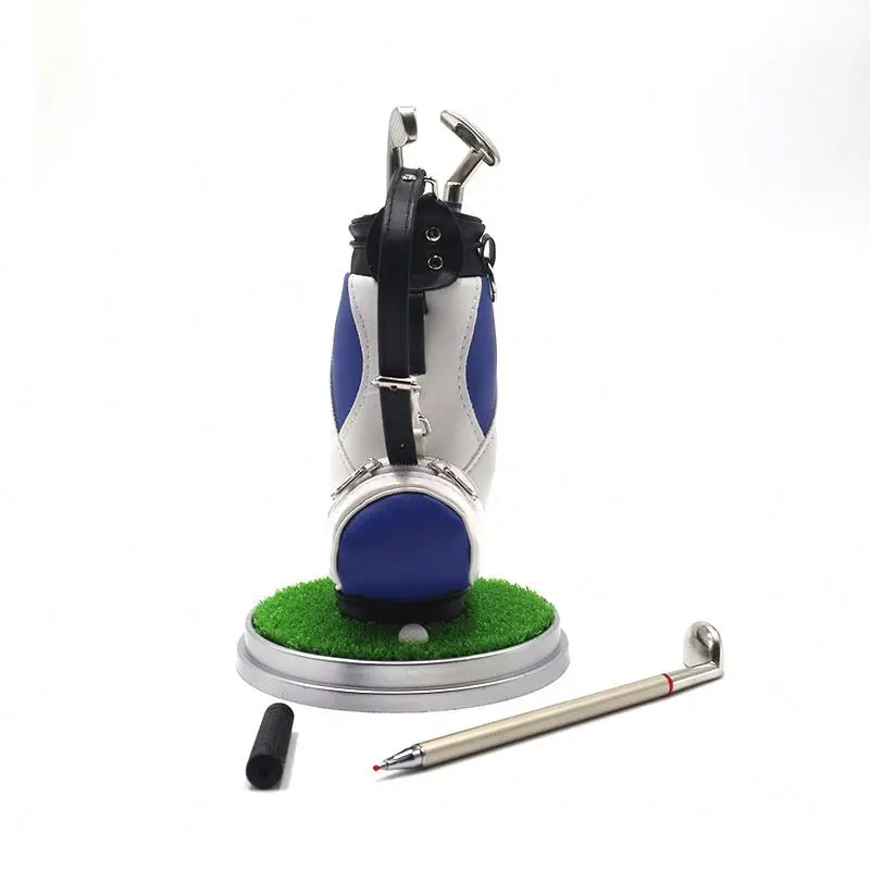Mini Desktop Aluminum Alloy Golf Bag Pen Holder with Golf Pens Clock