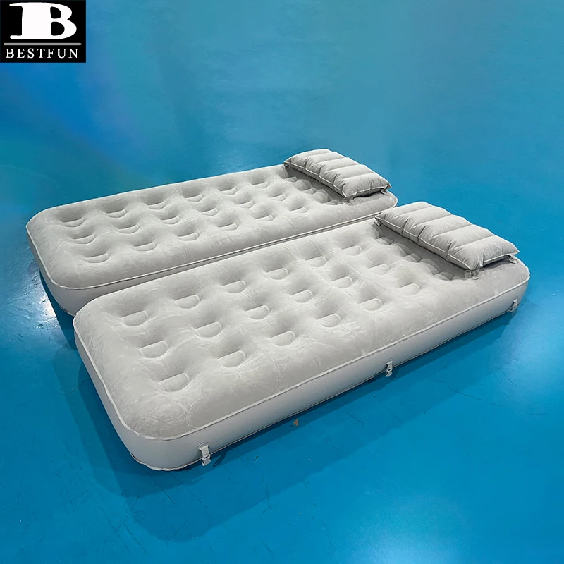 self-inflating double airbed with built-in 2000mAh battery pump and spliced pillow automatic inflatable 3-in 1 air mattress bed