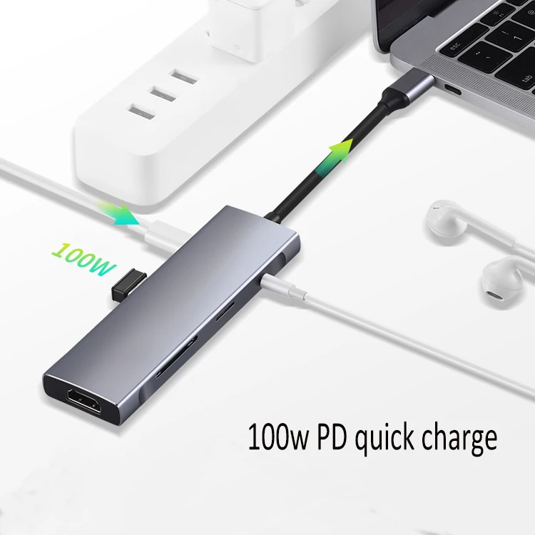 9 в 1 Алюминиевый многопортовый Док станция зарядное устройство с 4K USB3.0 RJ45 TF USB-C PD адаптер для зарядного устройства Type-C USB Hub