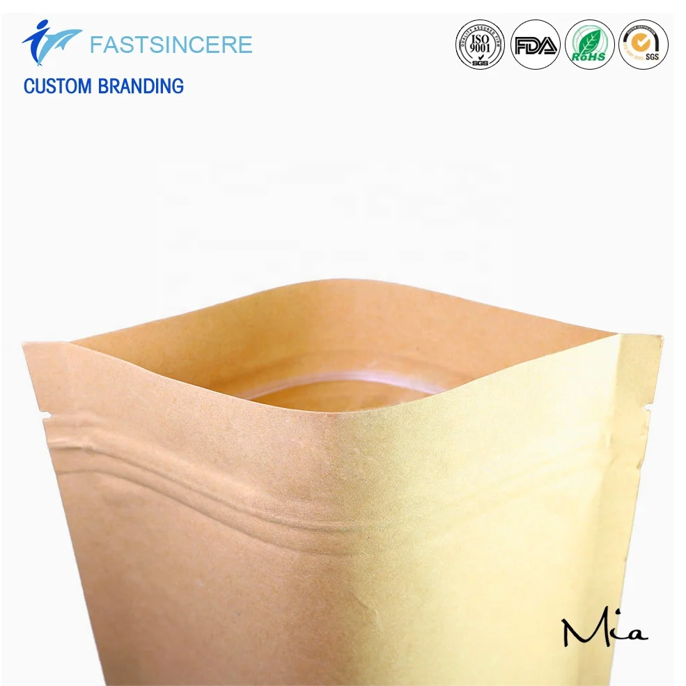 
Heat Sealed Stand Up Zip Lock Kraft Window Paper Packaging Bag 