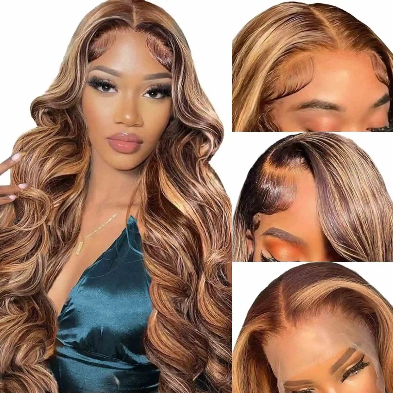 Natrual Black Blonde Highlights Wig Mix Color Body Wave  Hd Transparent Lace Front Virgin Human Hair Wigs