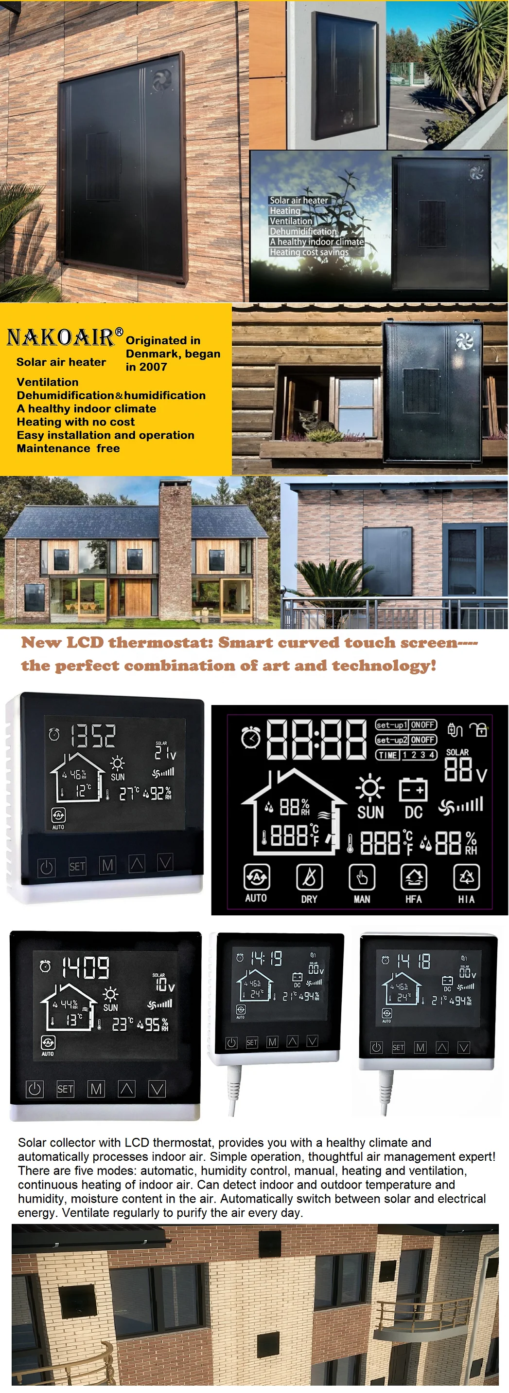 
OS32 with LCD thermostat room area:85m2 solar power thermal panel air heater drier 