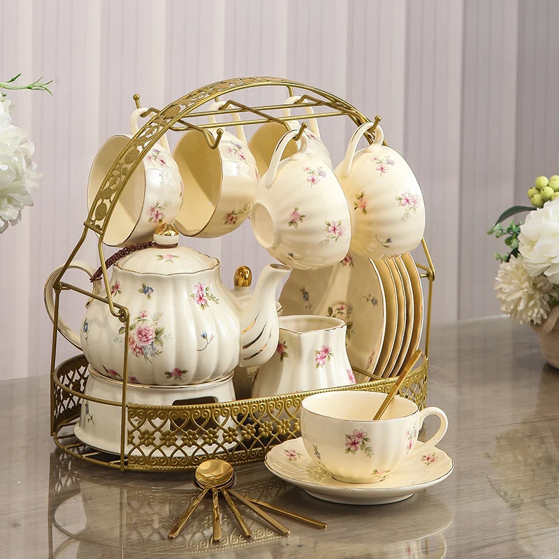 Wholesale Ceramic Coffee Pot Set Candle Heating Teapot Home English Afternoon Teapot Fruit Teapot Tea Cup