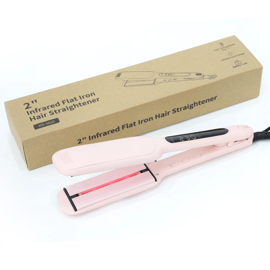 Black Pink OEM Nano Ceramic Hair Salon Equipment LCD Display Dual Voltage Private Label Titanium Flat Iron Hair Straightener