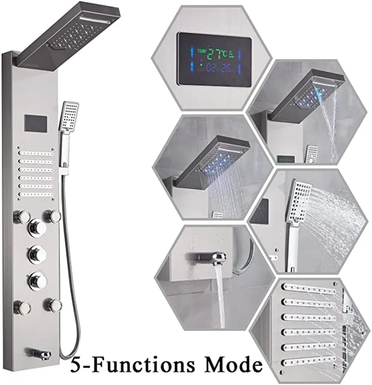 Professional manufacturer Wholesale Newly Luxury bathroom LED white shower panel with Temperature Screen