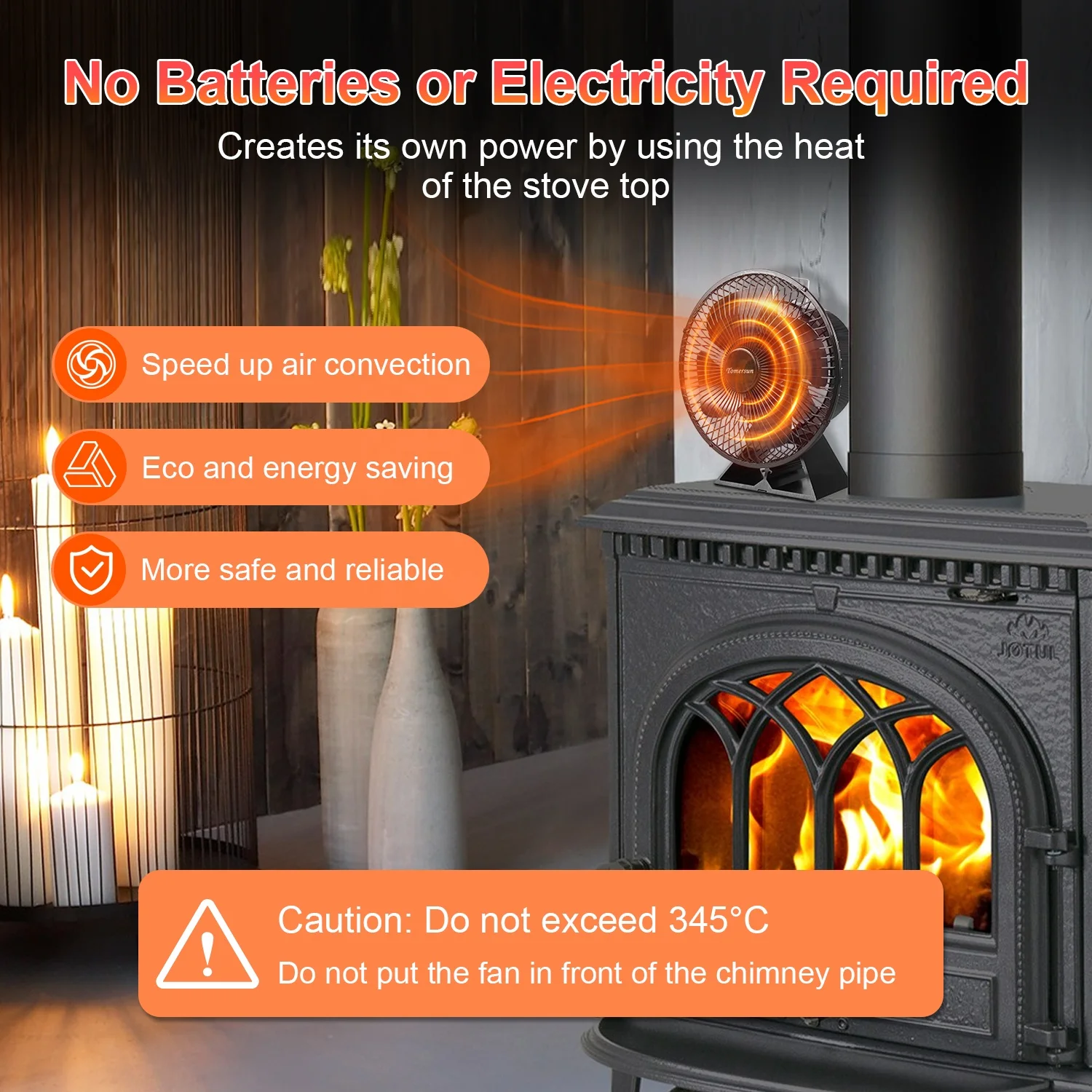 VODA Economical Thermoelectric Heating Wood Burning  Stove Fan With Cover