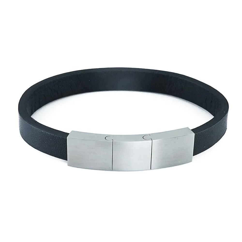 New Wholesale Popular Stainless Steel Three Element Clasp  Genuine Jewelry Mens Leather Bracelet