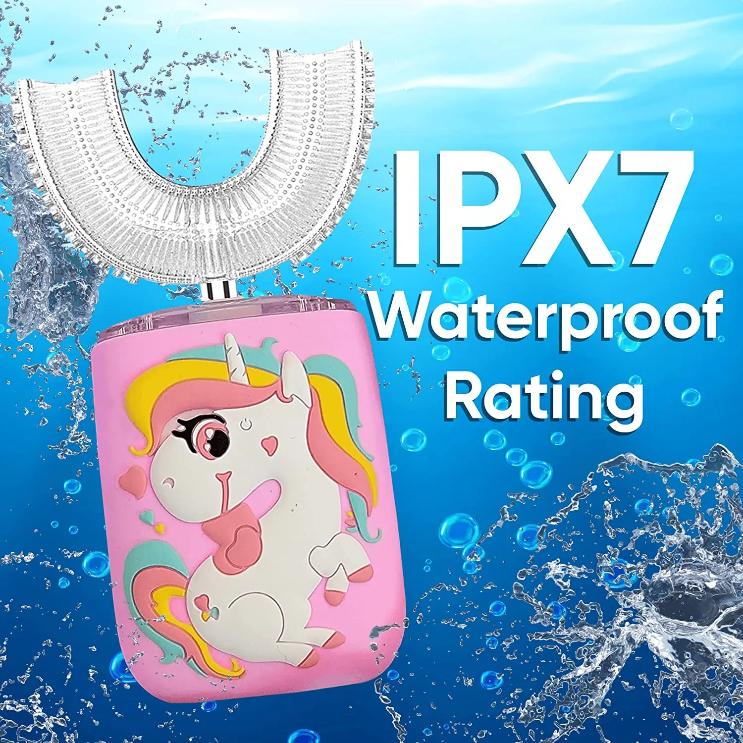 Unicorn Age 2-12 Waterproof Ultra Sonic 6 Brush Cleaning Modes 360 Degree U Shape Electric Toothbrush For Kids With Smart Timer