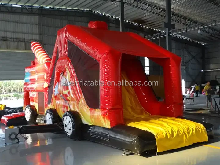 Inflatable Bouncer Bouncy Jumping Castle Bounce House Combo With Slide Fire Truck fun run game kids inflatable obstacle course