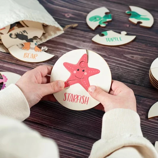 Custom Printing Wooden Marine Animal Learning Card Montessori Puzzles for Toddler Education