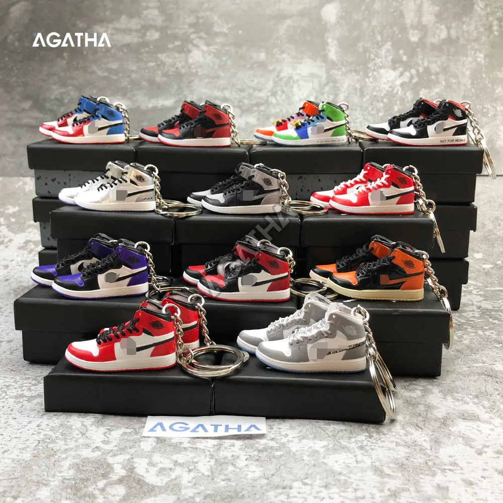 
fashion high quality promo Gift with box basketball keyring designer printed AJ 1 mini shoe 3d jordan sneaker keychain 
