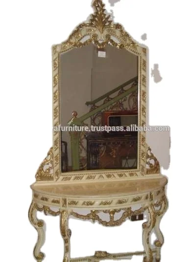 Best choice and best discounts antique french white mirror console antique gold carved console with mirror and marble top