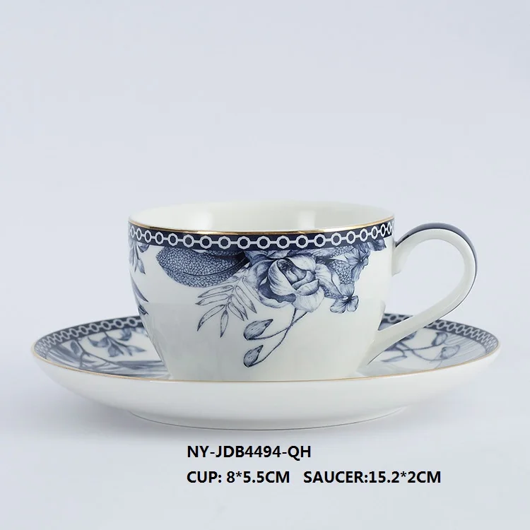 Hotel Restaurant Fine Bone China Printed Tea Cup And Saucer Set Coffee Cup With Saucer