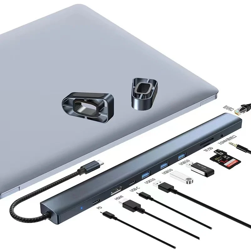 USB C Hub Multiport Adapter 10 in 1 Portable Dongle 4K PD 100W USB 3.0 Gigabit Ethernet Docking Station Laptop Stand