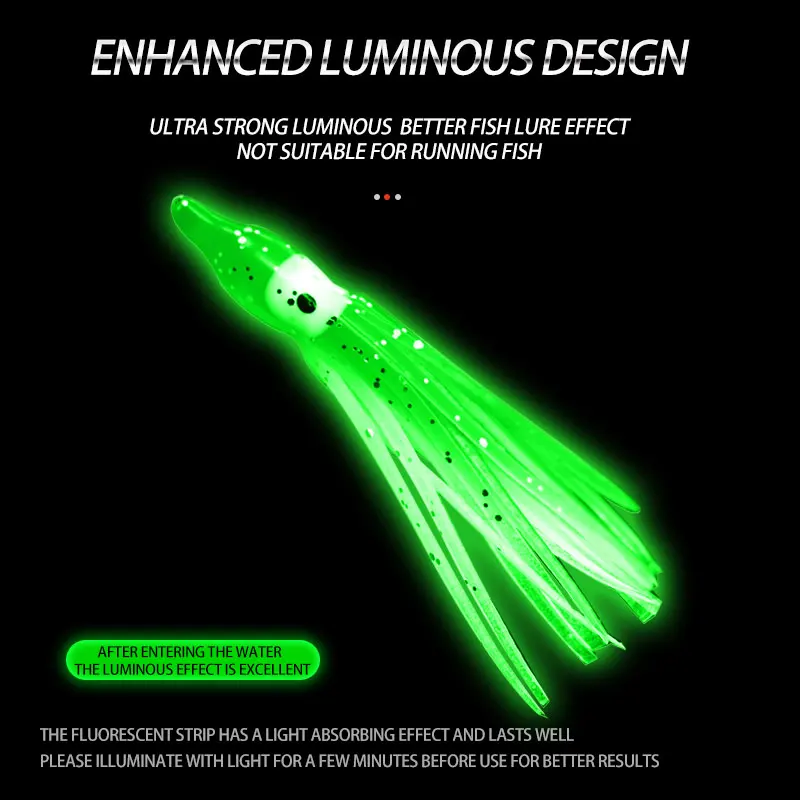 5pcs/bag Glow squid for fishing soft rubber hoochies octopus squid skirt bait seawater for bass tuna