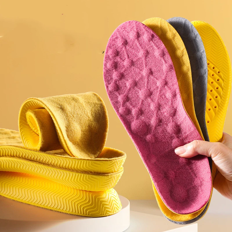 Thermostatic Heating Thickened Warm Insoles Winter Anti-odour Sweat Insoles Shock-absorbing Massage Padded Insoles