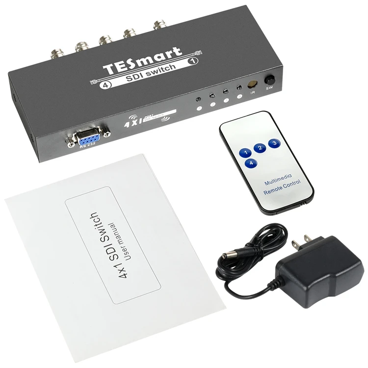 TESmart SDI Switcher 4x1 HUB SDI Intelligent Switch Extender 4 To 1 Converter HD SD Monitor Security Camera 4x1 Video SDI Switch