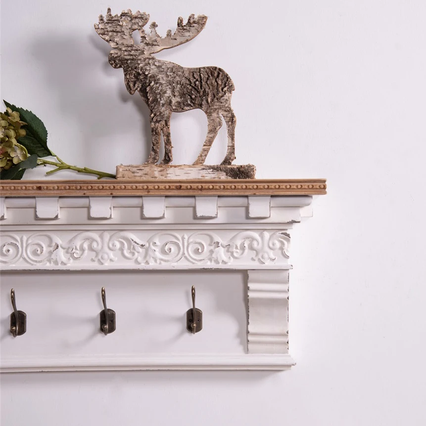 Innova Entryway Hallway Bedroom Decorative Nordic Solid Wood Wall Mounted Hanging Wooden Hat Shelf Coat Rack with Hooks