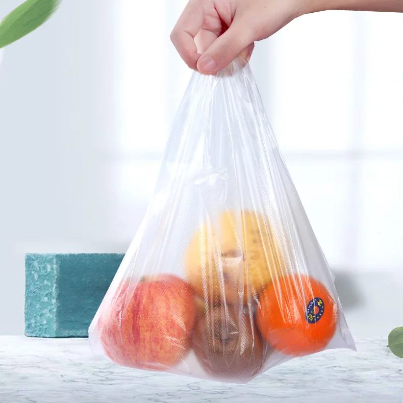 Custom Print logo Food Fruit Vegetables Shopping HDPE/LDPE Plastic Carry clear Plastic Vest T-shirt Grocery Bag