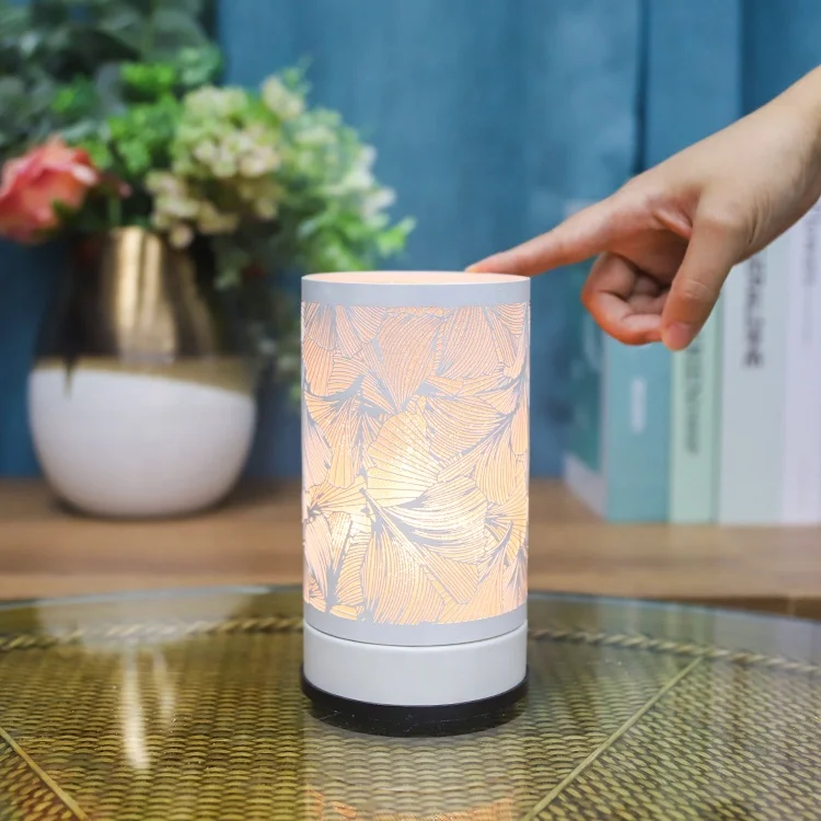 Electric Touch Warmer with glass insert dish white metal touch dimming table lamps aroma oil wax warmer