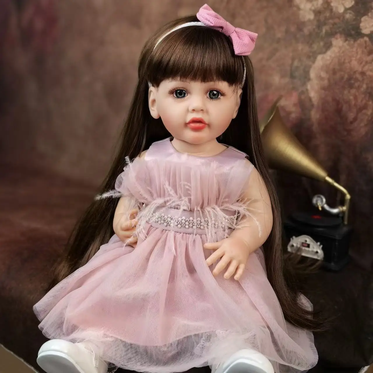 Reborn dolls silicone newborn baby girl luxury dress 55cm full silicone body baby toy for children christmas gift