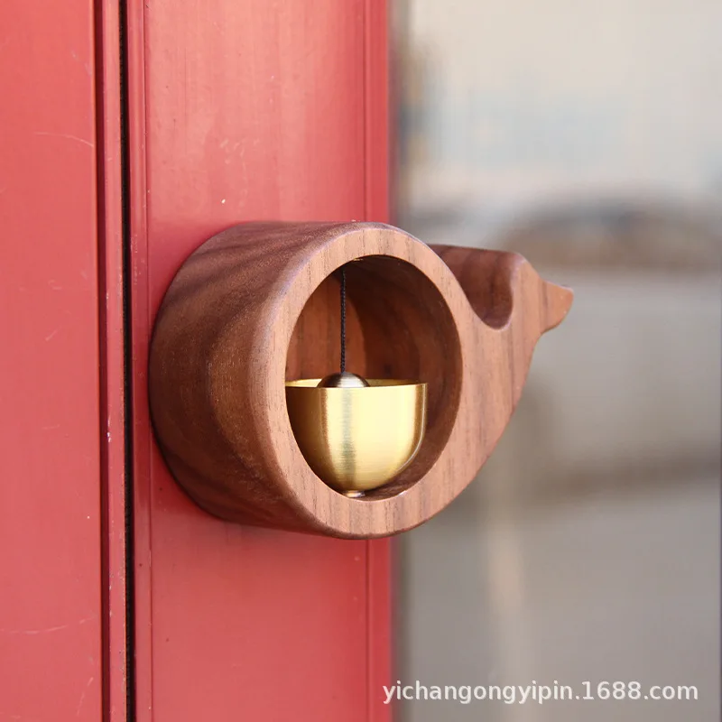Simple wooden dopamine wind chime Black walnut magnetic small round doorbell suction