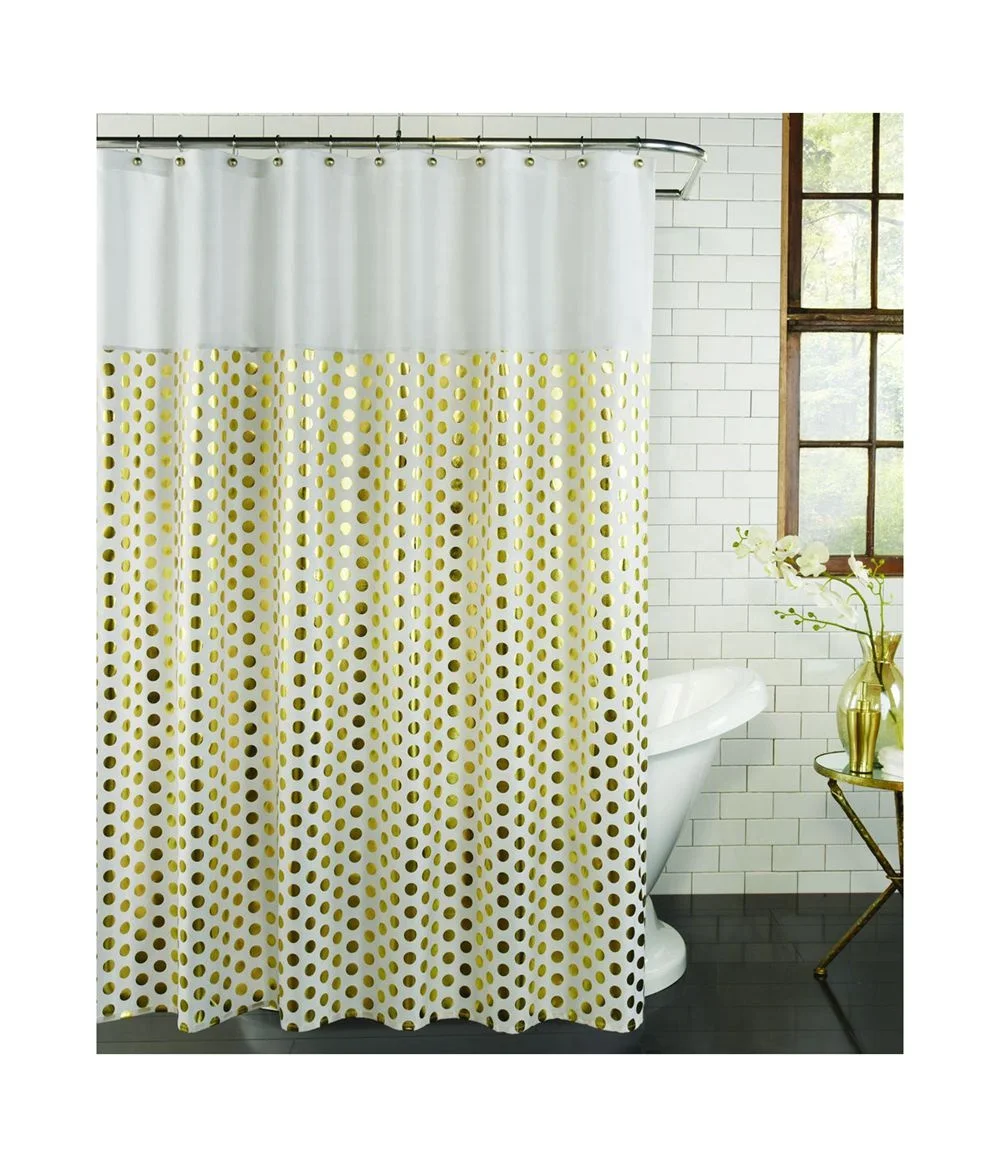 OWENIE Popular Recommended Welcomed Favourite Microfiber Shower Curtain Metallic Dot Printed Pieced Bathroom Curtain