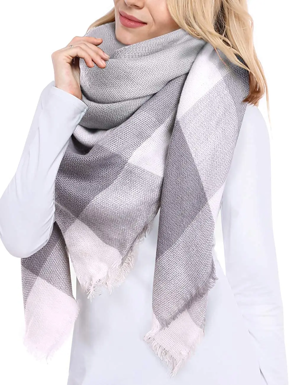 Wholesale Ladies Fashion Abaya Scarf Pashmina Winter Knitted Checked Scarfs For Women Stylish