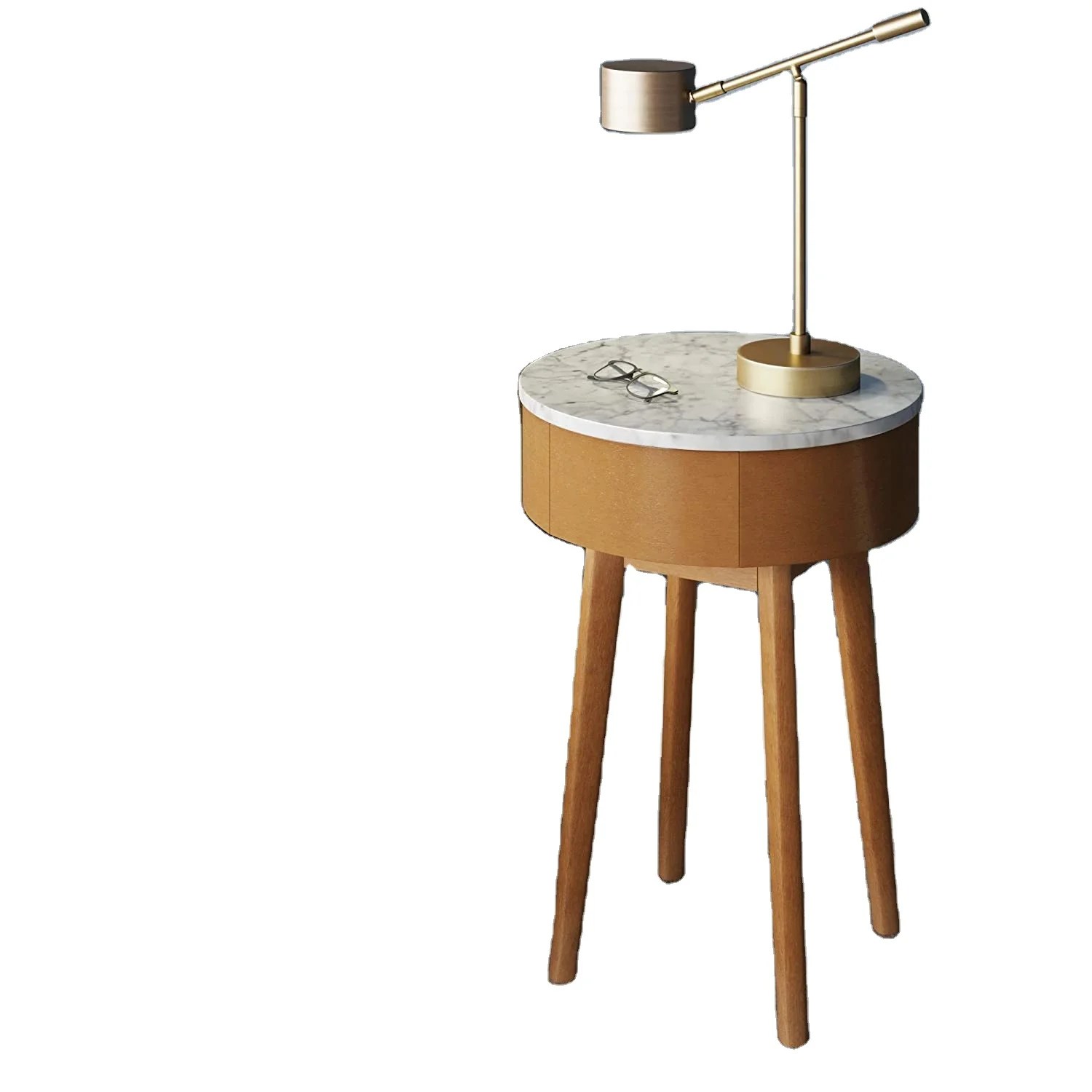 
Combohome Mid-Century Round Movable Side End Table Walnut Finish Wood Bedside Table 