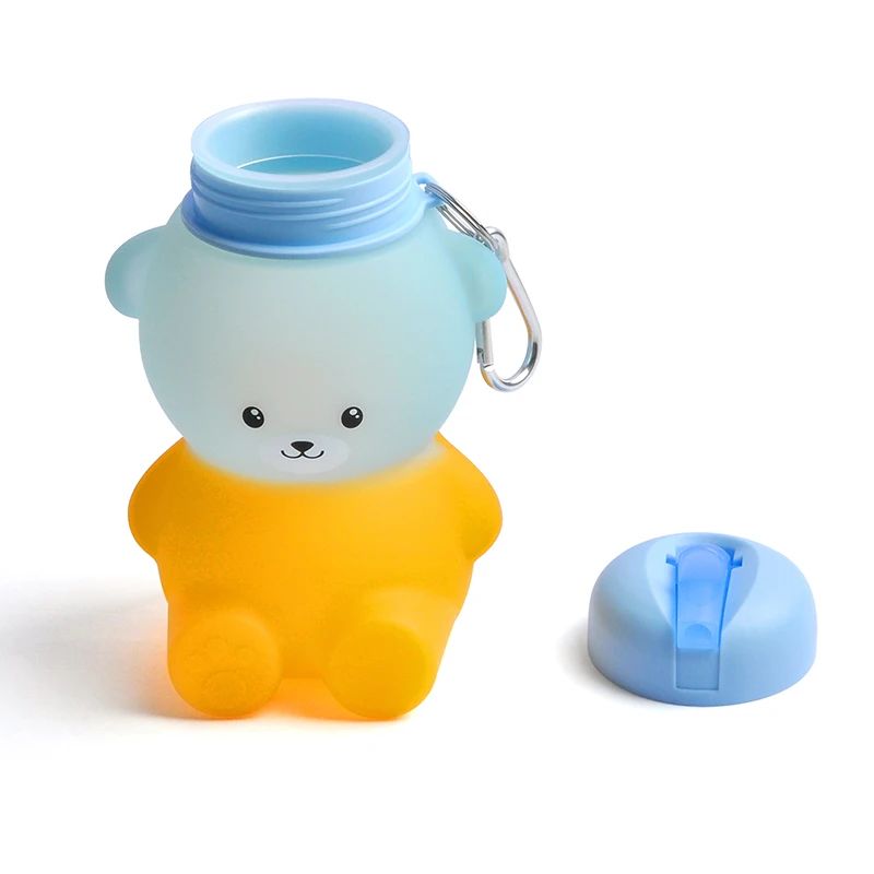 Customized Bpa Free Bear Shape Silicone Children Kids Waterbottle Drinking Bottle Water Bottle With Straw For School
