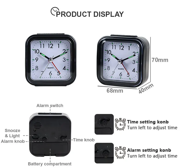 Imarch 2021 promotion quartz sweep silent mini small travel analogue table alarm
