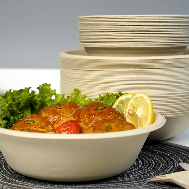 Biodegradable Sugar cane take away packaging Food Container Sugarcane Bagasse Pulp Lunch Plate bowl with Lid