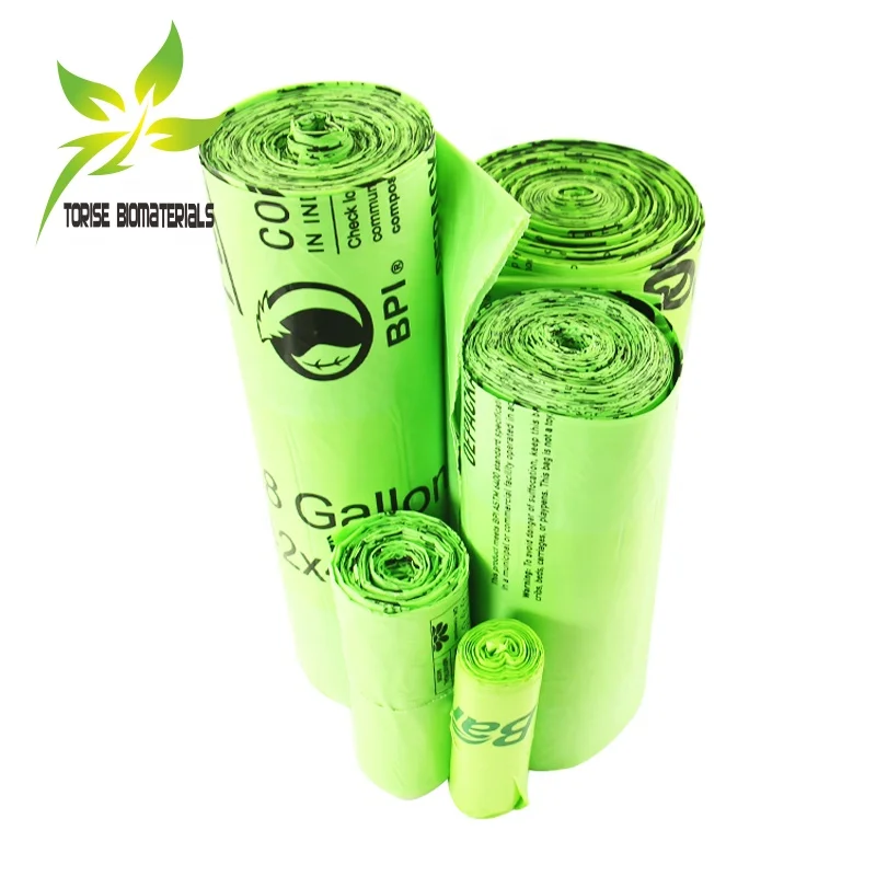 en13432 certified biodegradable and compostable corn starch flat top waste kitchen bags bin bag  refuse sacks