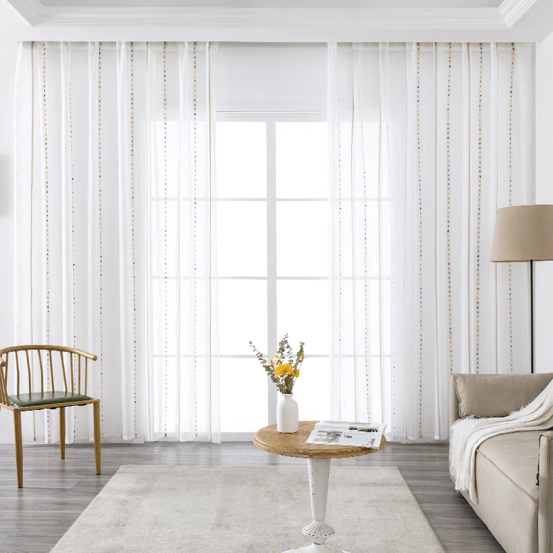 Light Filtering Semi-Sheer Curtains for Nursery Girls Kids Room Rod Pocket Boho Voile Window Sheer Curtains for Bedroom