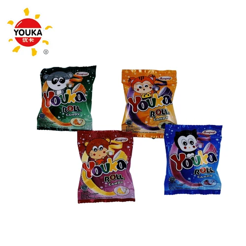 
4.5g Lollipop Style Fruit Roll Candy Sweet Soft Halal Tape Roll Candy 