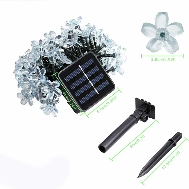 
 Гирлянда на солнечной батарее, праздничный персик, Сакура, цветок, патио, для дома, сада, вечеринки, свадьбы, бесплатный образец, 50 светодиодов, 23 фута, ландшафт, IP65 ABS  