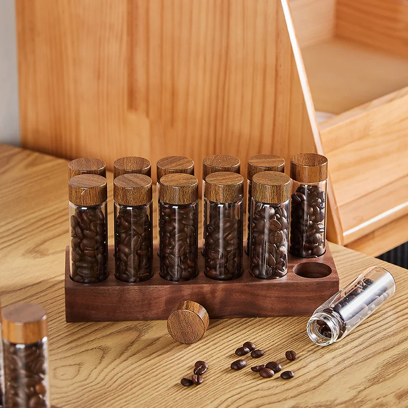 Glass test tube tea coffee beans nuts dried fruit borosilicate glass storage jars with display shelf