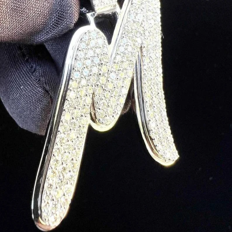 Custom Hip Hop Pendant Fully Ice Out M Initial Letter Pendant VVS Moissanite Diamonds Men Alphabet Pendant Solid 925 Silver