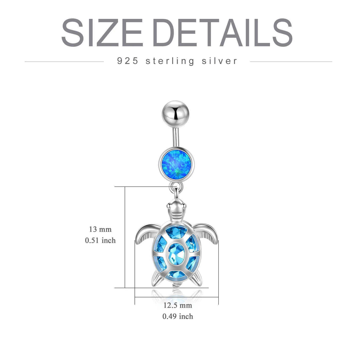 High Quality 925 Sterling Silver Blue Opal Sea Turtle Belly Button Women Sexy Navel Piercing Ring Belly Ring Belly Piercing