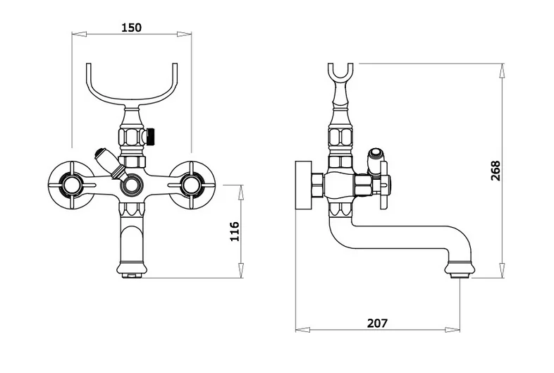 Luxury  Antique Brass Dual Handle Bathtub Faucet Classic Telephone Handheld Shower Wall Mounted Bathroom Tub Mixer Tap