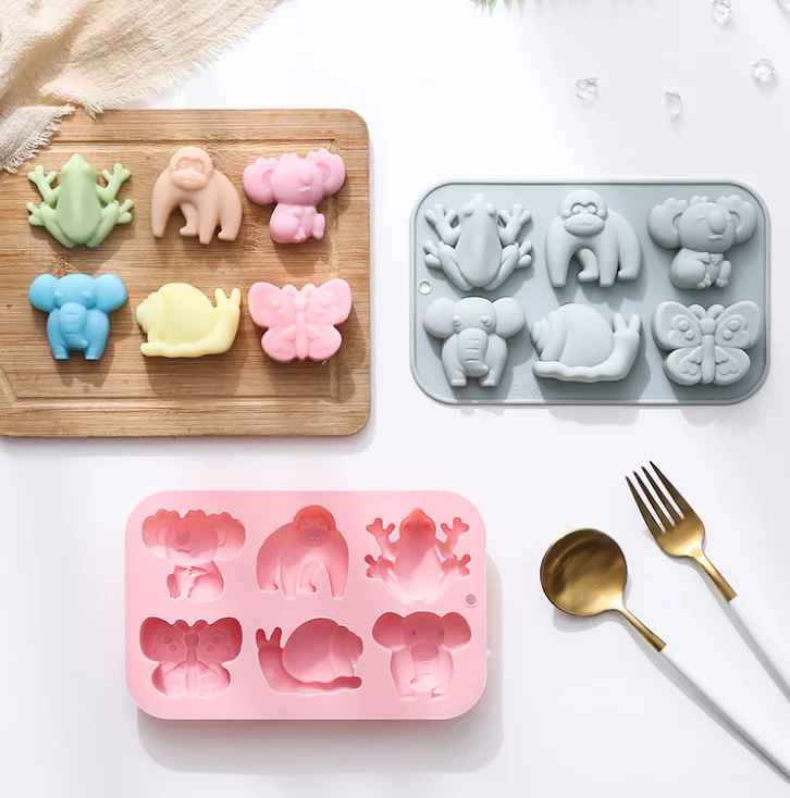 New 6 hole animal series fondant silicone mold Frog Butterfly chocolate candy cake decoration silicone mold