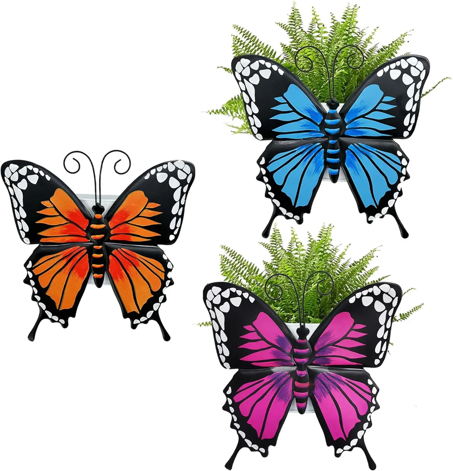 Set of three butterfly wall planter decorative art, metal wall planter garden decoration