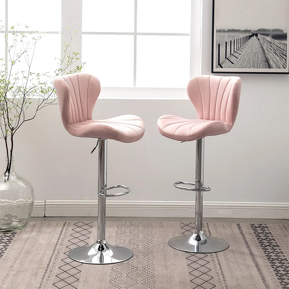 New Modern Design Pink Leather Bar Stool Chair Adjustable Footrest Bar Stool