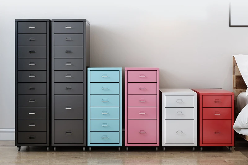 
3/4/5 Drawer Movable colorful bedroom metal file cabinets steel castors storage box cabinet 